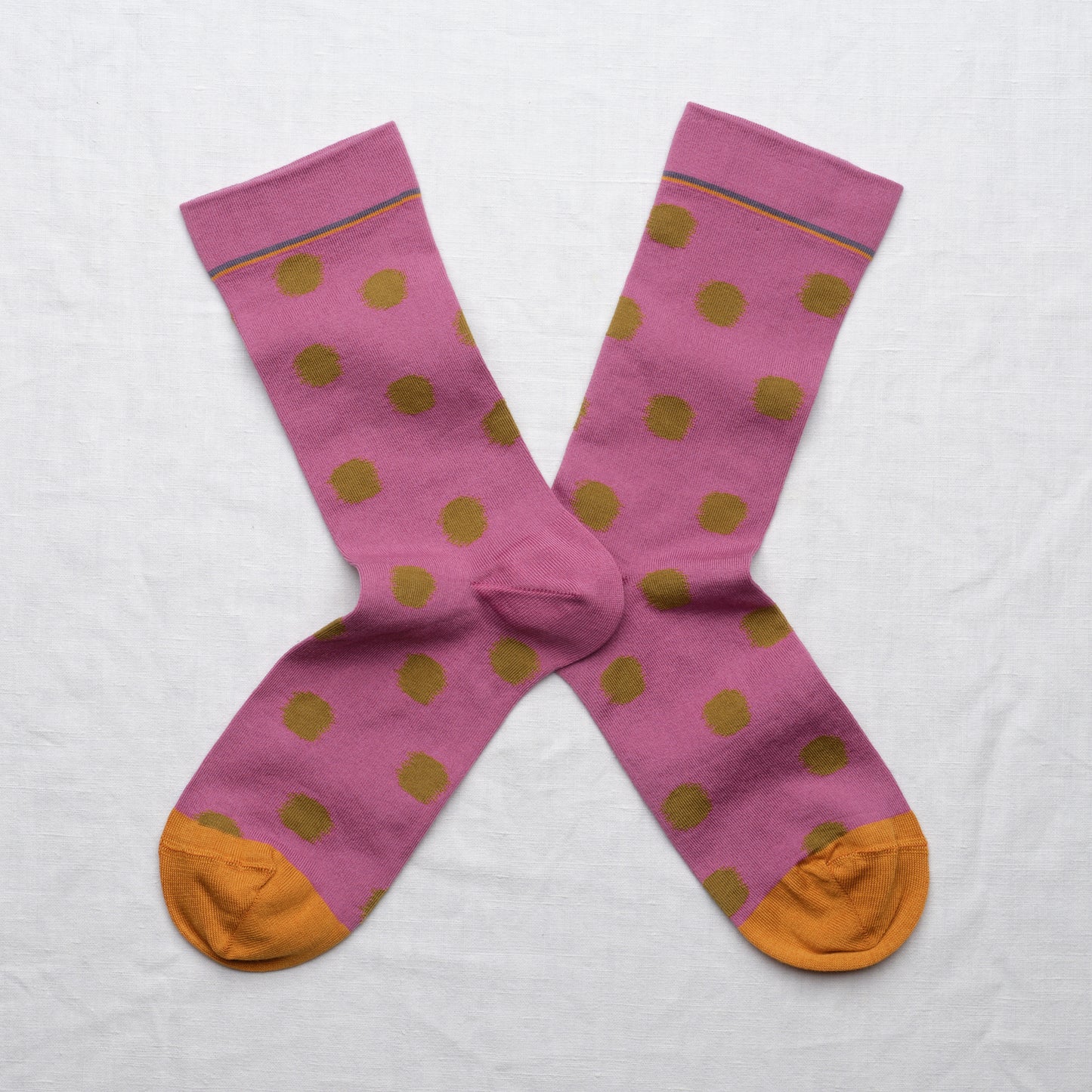 Bonne Maison orchid pink polka dot cotton socks.