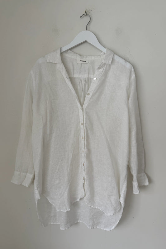 Frockk white linen button up Skyla shirt.