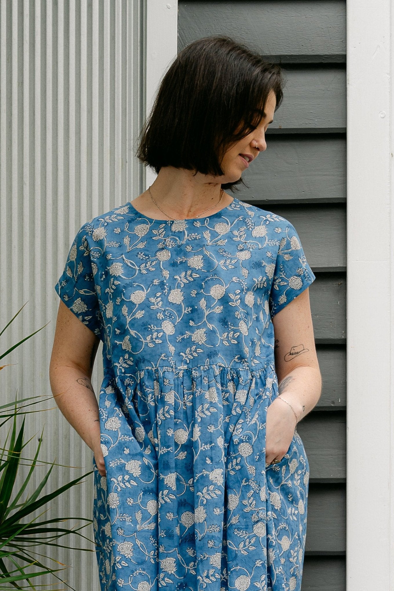 Rosa dress - blue and white blockprint