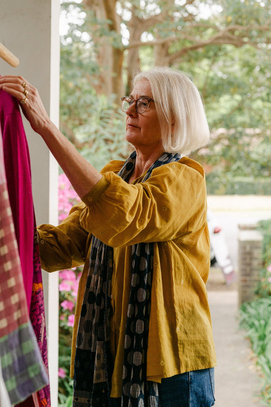 Studio Within x Juniper Hearth jamdani cotton blouse in soft gold.