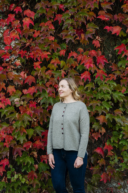 One size reversible baby yak wool cardigan in natural.