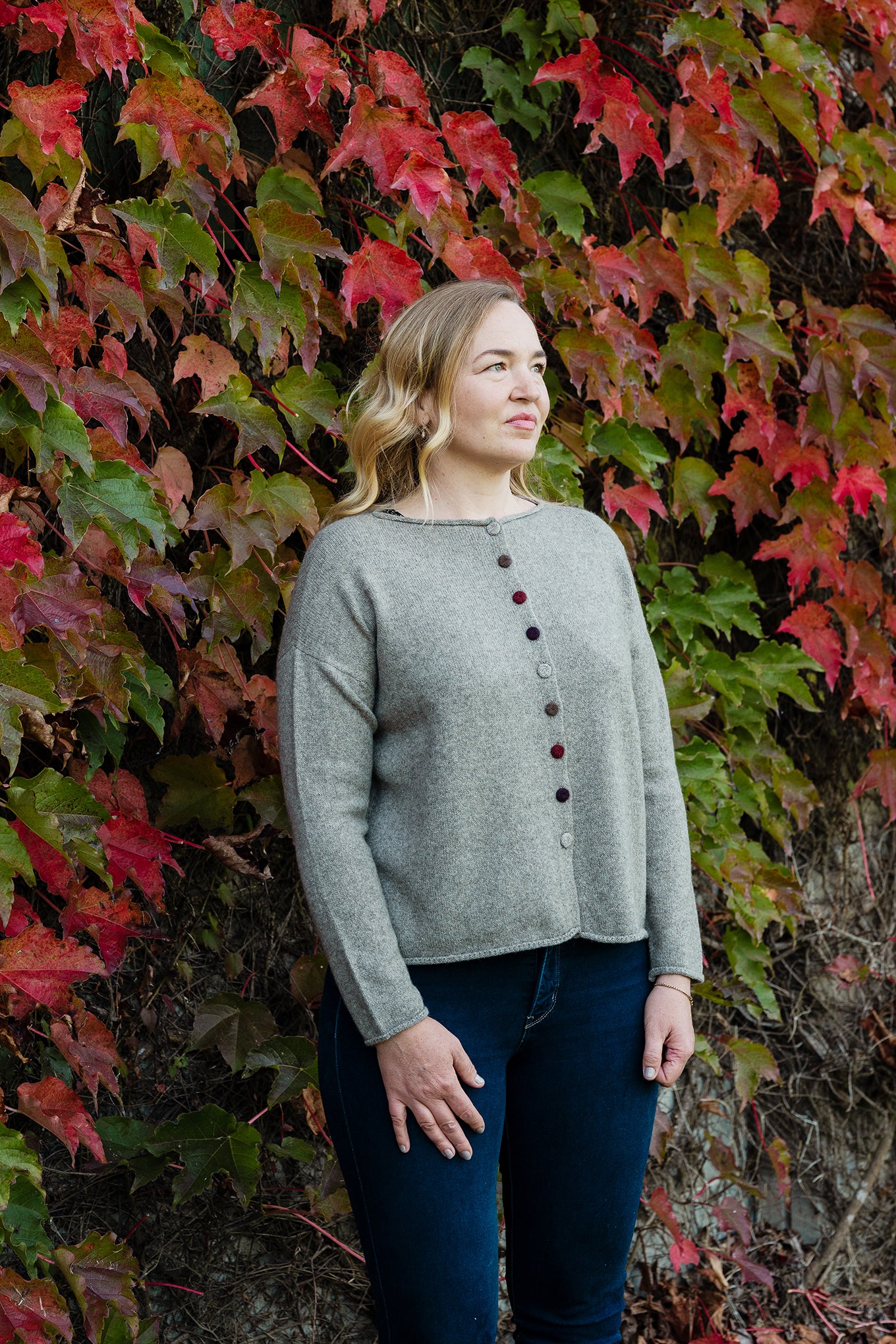 One size reversible baby yak wool cardigan in natural.