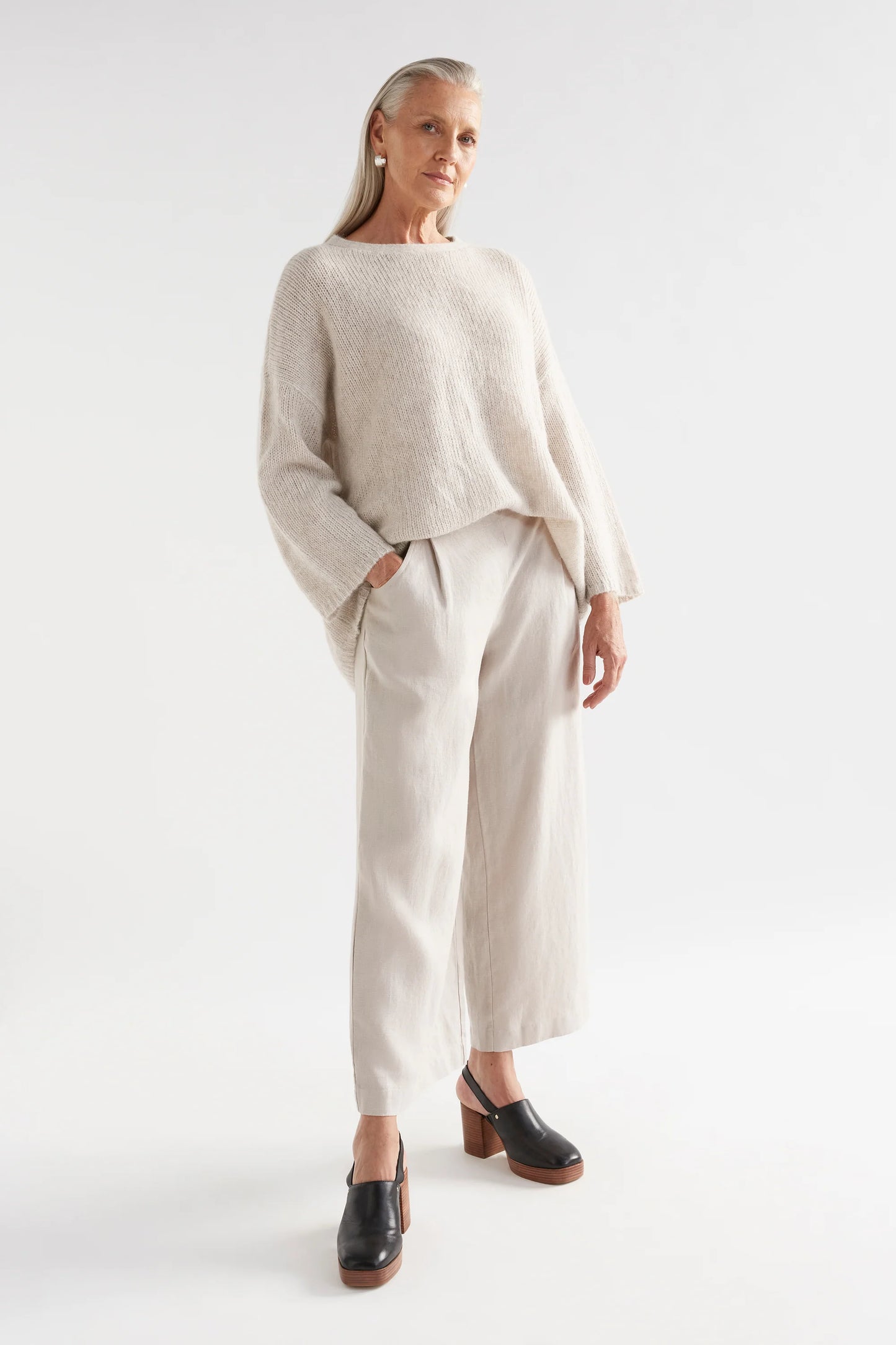 Elk classic wool alpaca blend loose fitting Agna sweater in ecru.