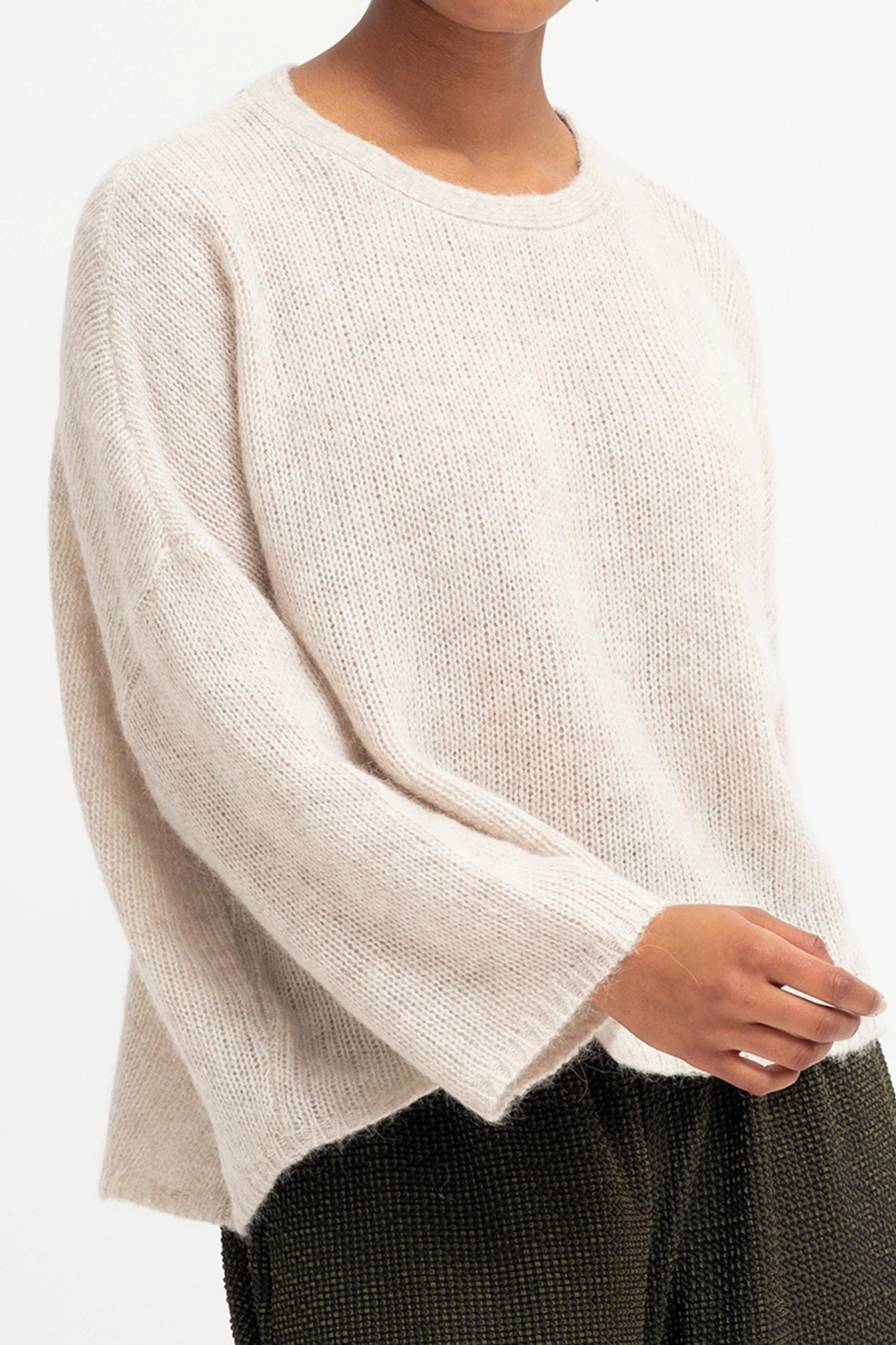 Elk classic wool alpaca blend loose fitting Agna sweater in ecru.