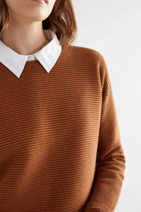 Elk the Label Neui ottoman knit  cotton merino sweater in copper mustard brown.
