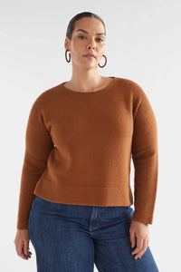 Elk the Label Neui ottoman knit  cotton merino sweater in copper mustard brown.