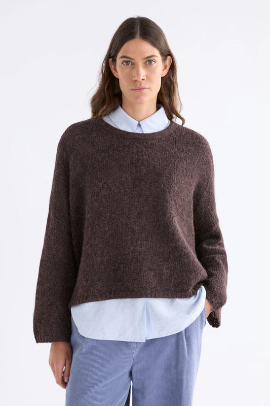 Elk Agna sweater in Chestnut, dark chocolate brown.