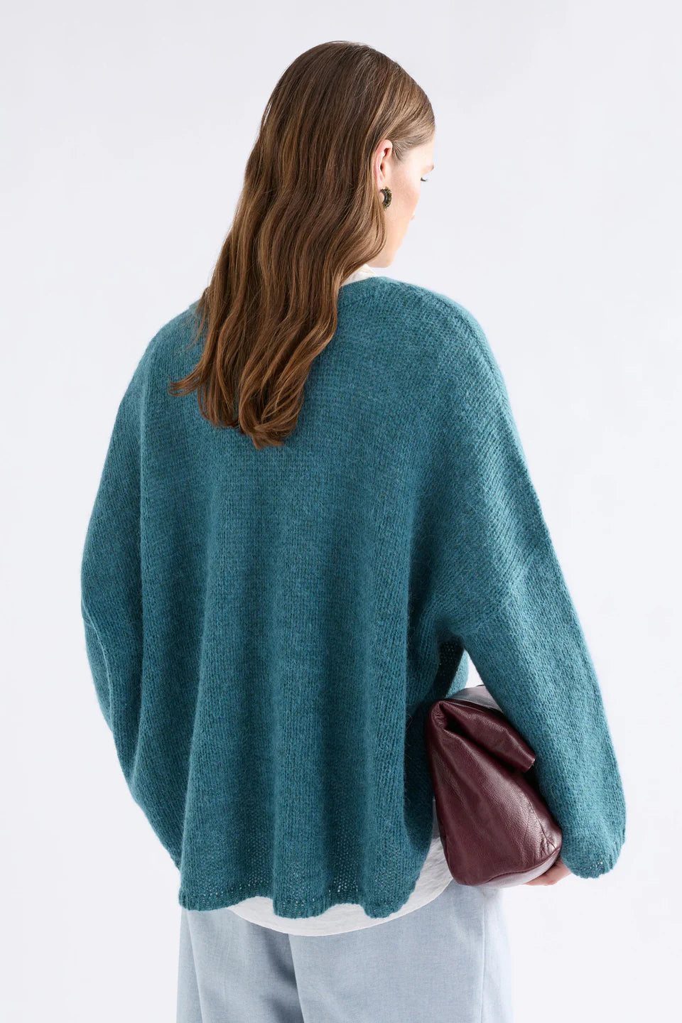 Elk classic Agna ovesized loose knit sweater in stone blue.