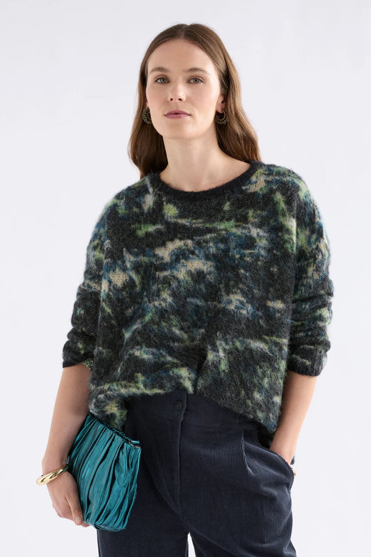 Elk Kallio camouflage-patterned oversized alpaca blend sweater.