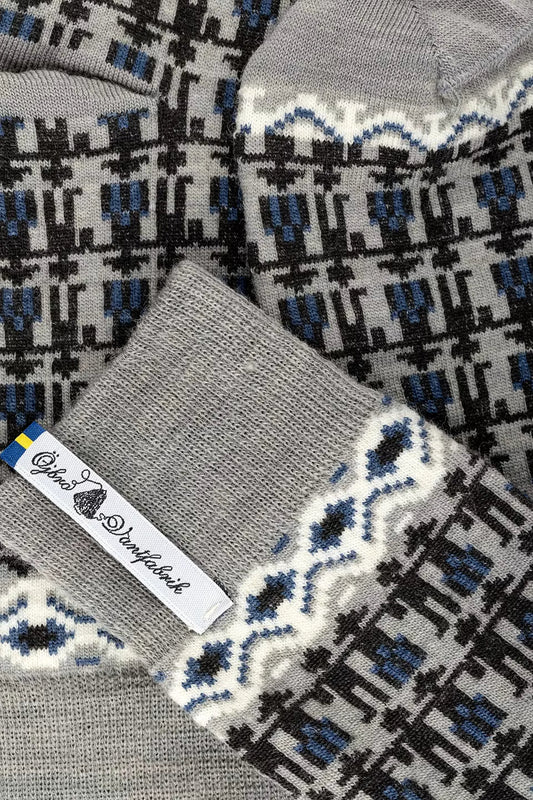 Ojbro Vantfabrik Koren Kerstin merino wool socks in grey, blue and brown, made in Sweden.