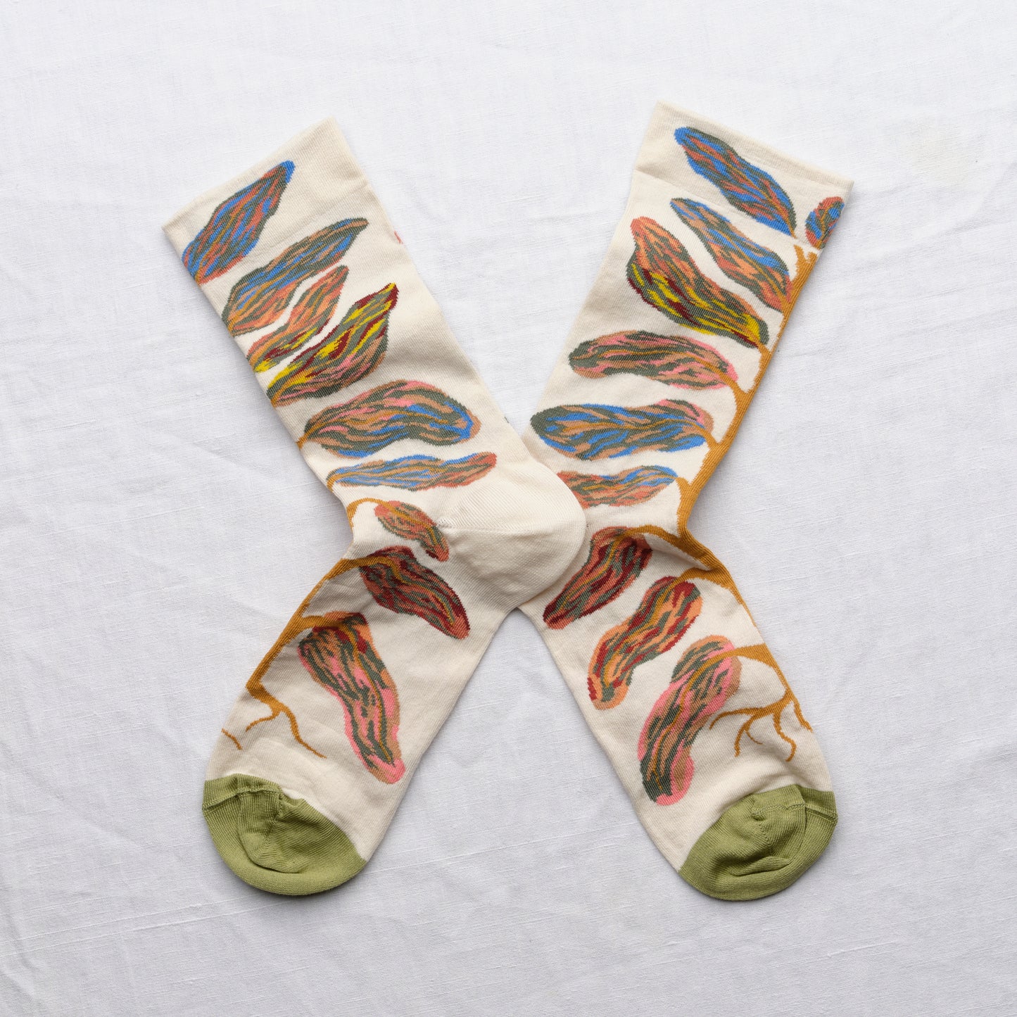 Bonne Maison patterned socks natural leaves.