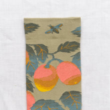 Load image into Gallery viewer, Bonne Maison cotton socks with apples fruit on sage green.