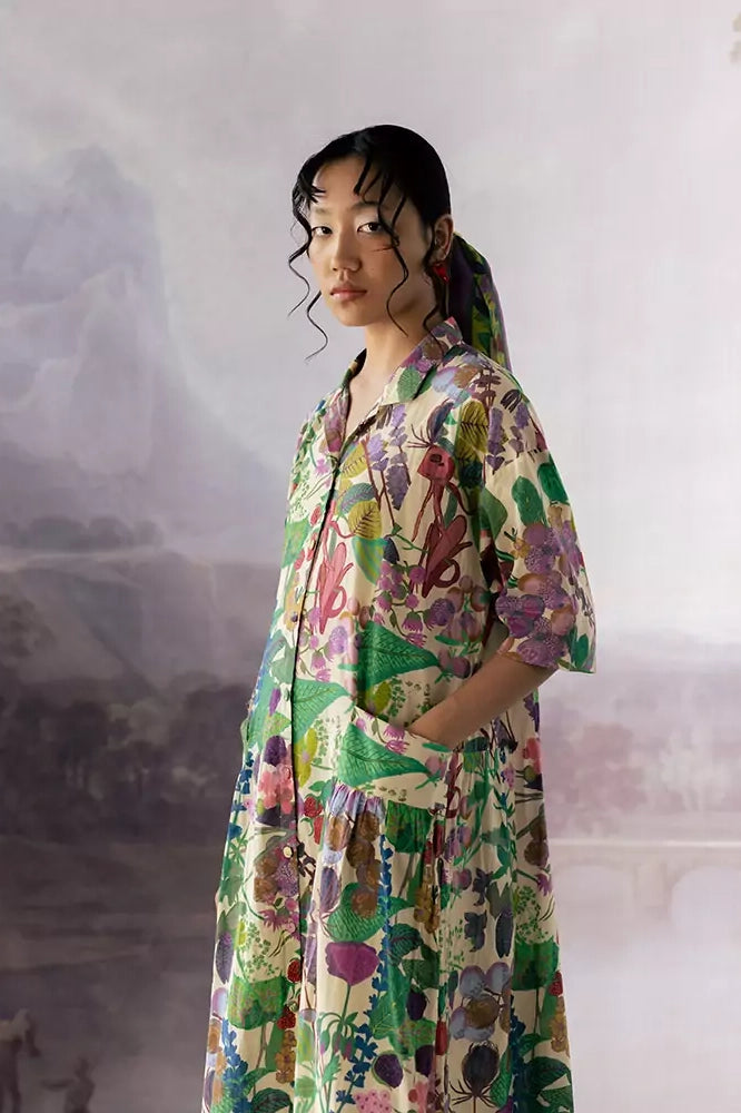 Yavi Laura dress, floral print cotton shirt dress.