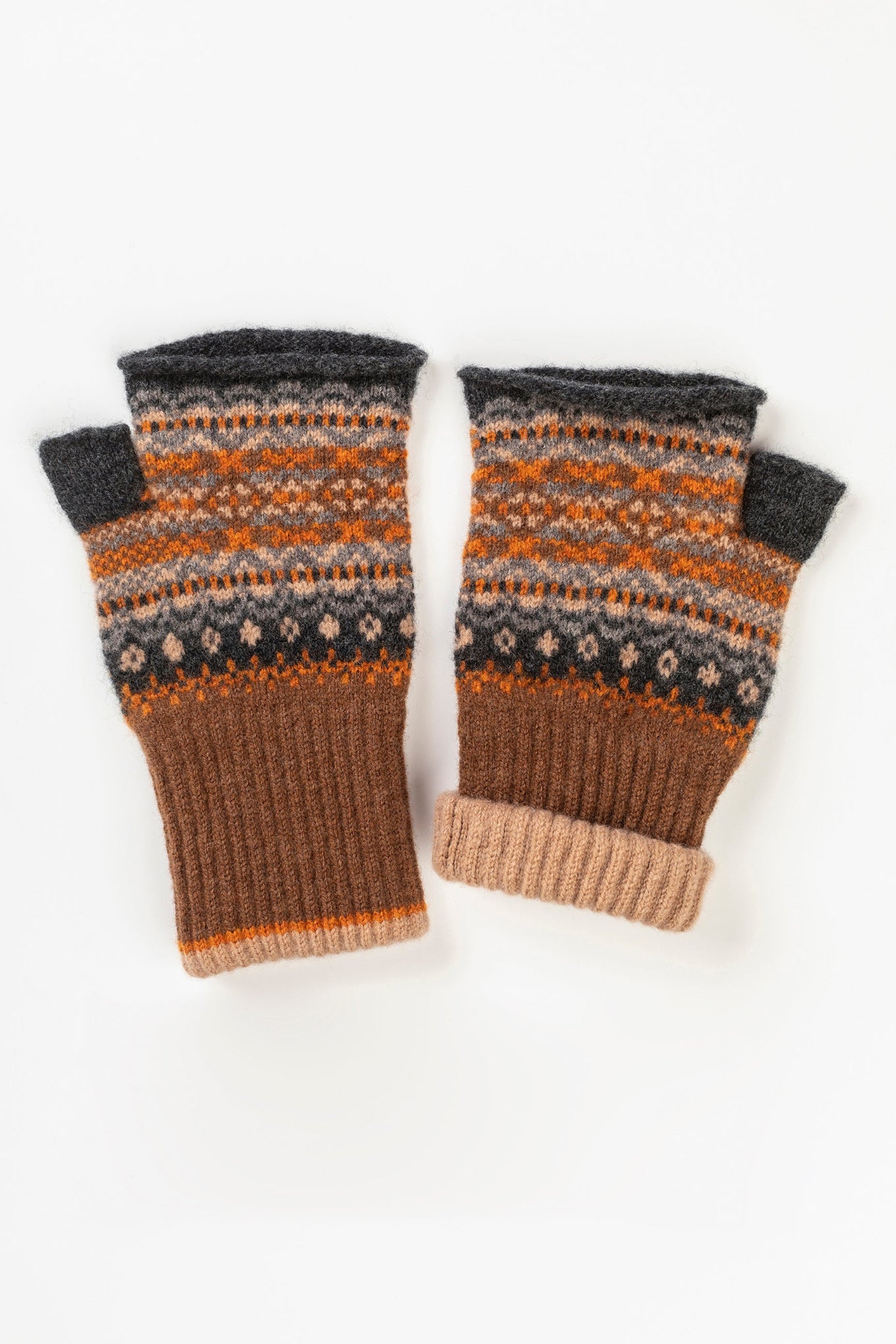 Eribe Alloa fairisle open mitts in Winter.