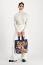 Load image into Gallery viewer, Inoui editions Hulule street bag cotton canvas tote with floral owls on navy.
