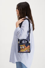 Load image into Gallery viewer, Inoui Editions mini caprice cross body tote bag Hulule floral owls on navy.