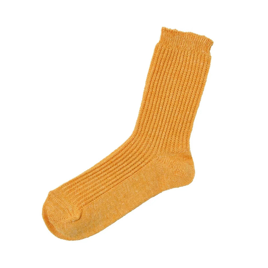Memeri linen blend rib knit crew length sock made in Japan in yellow.