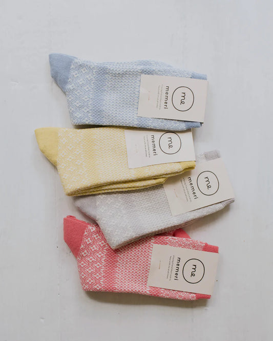 Memeri made in Japan cotton linen jacquard socks.
