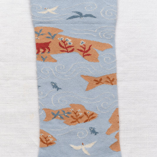 Bonne Maison cotton socks sky blue with tiny floating islands.