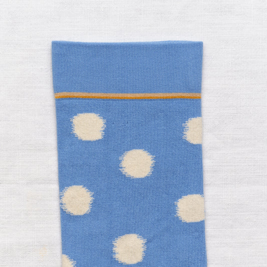 Bonne Maison cotton socks white spots on Aegean blue.