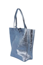 Load image into Gallery viewer, Maison Fanli French designed Italian made metallic denim blue leather tote bag.