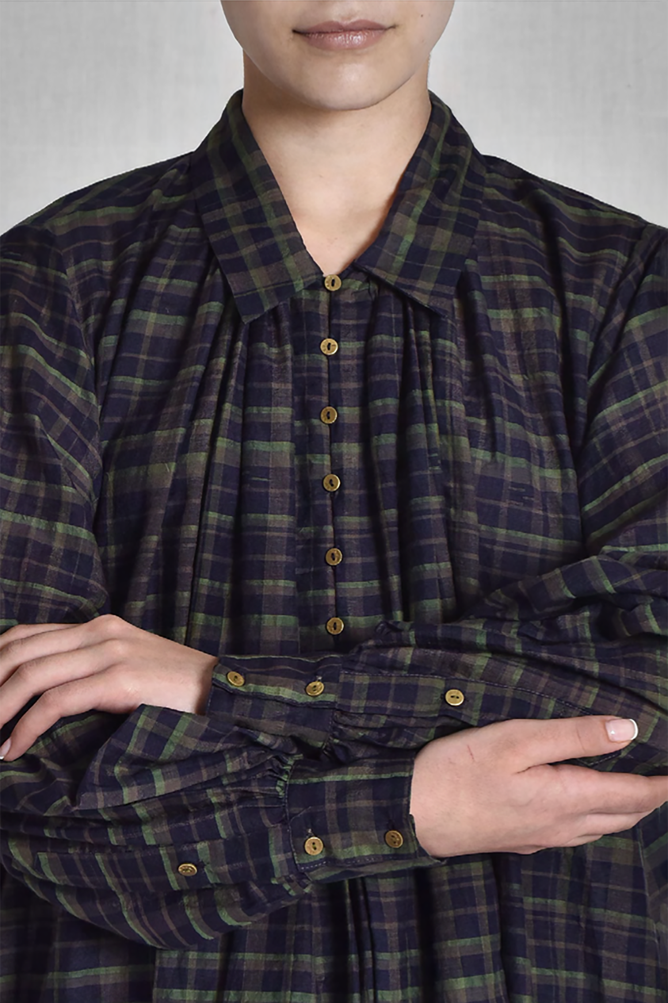Maku Asther loose fittimg dress, cotton silk check with jamdani.