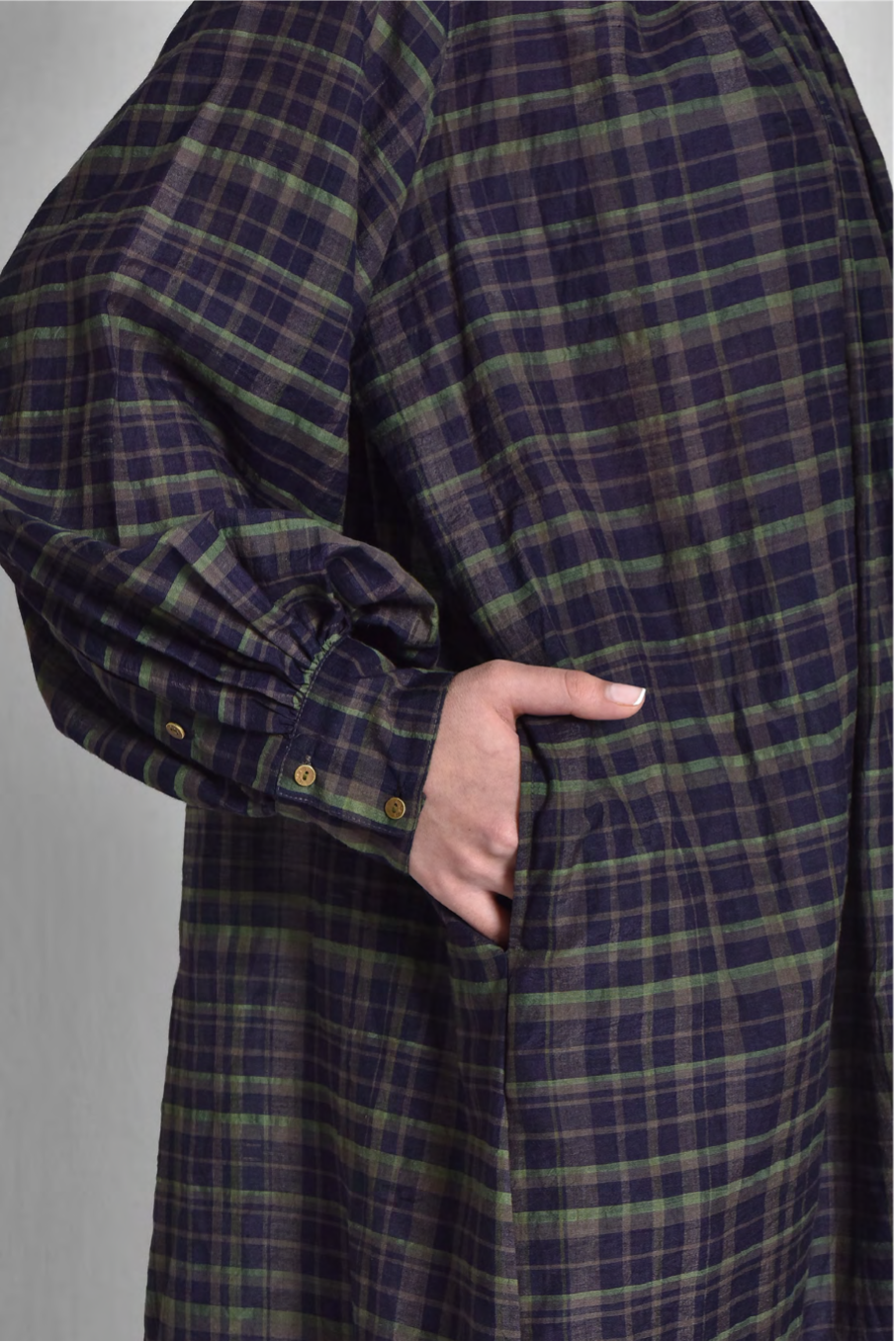 Maku Asther loose fittimg dress, cotton silk check with jamdani.