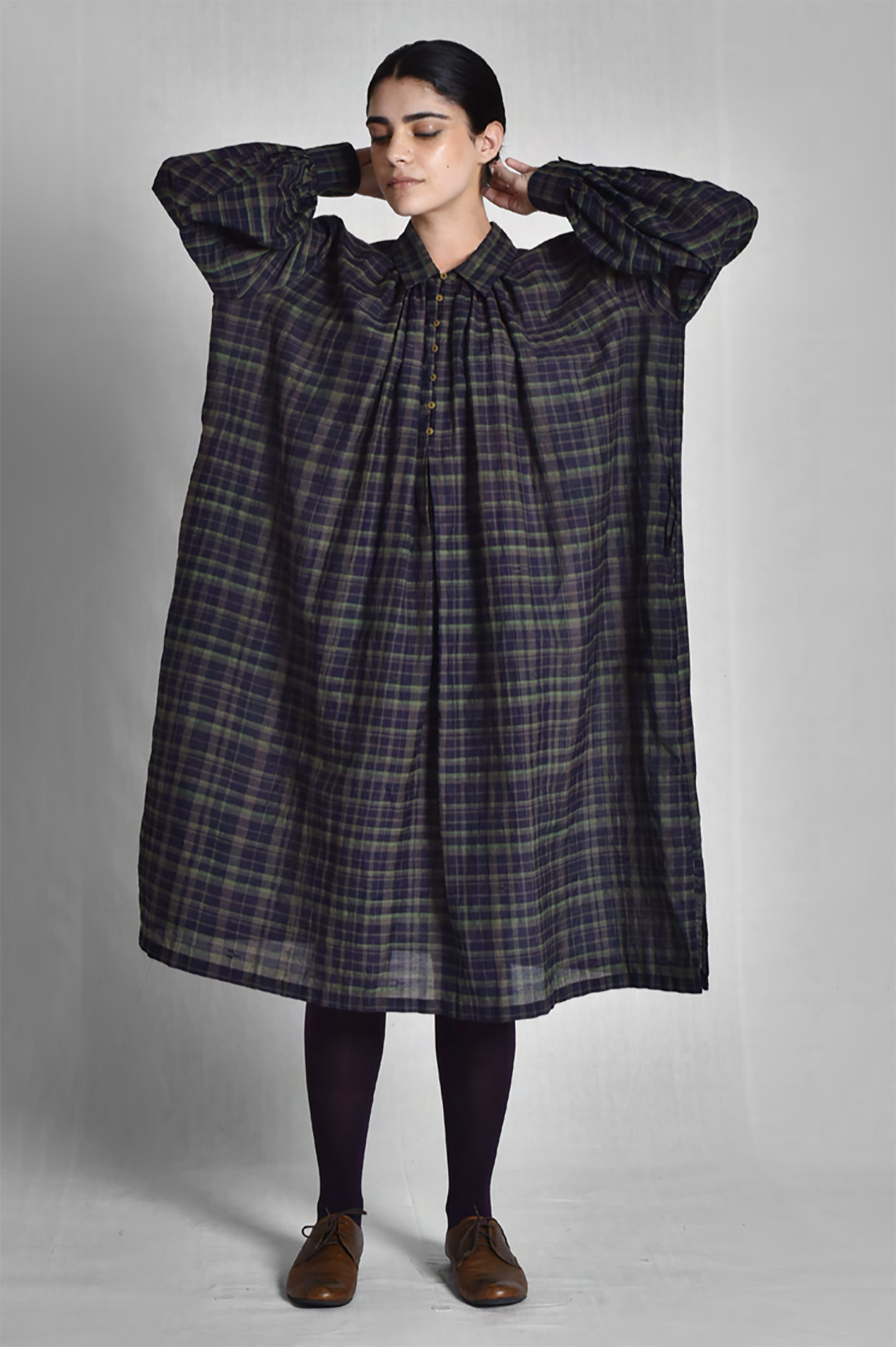 Maku Asther loose fittimg dress, cotton silk check with jamdani.