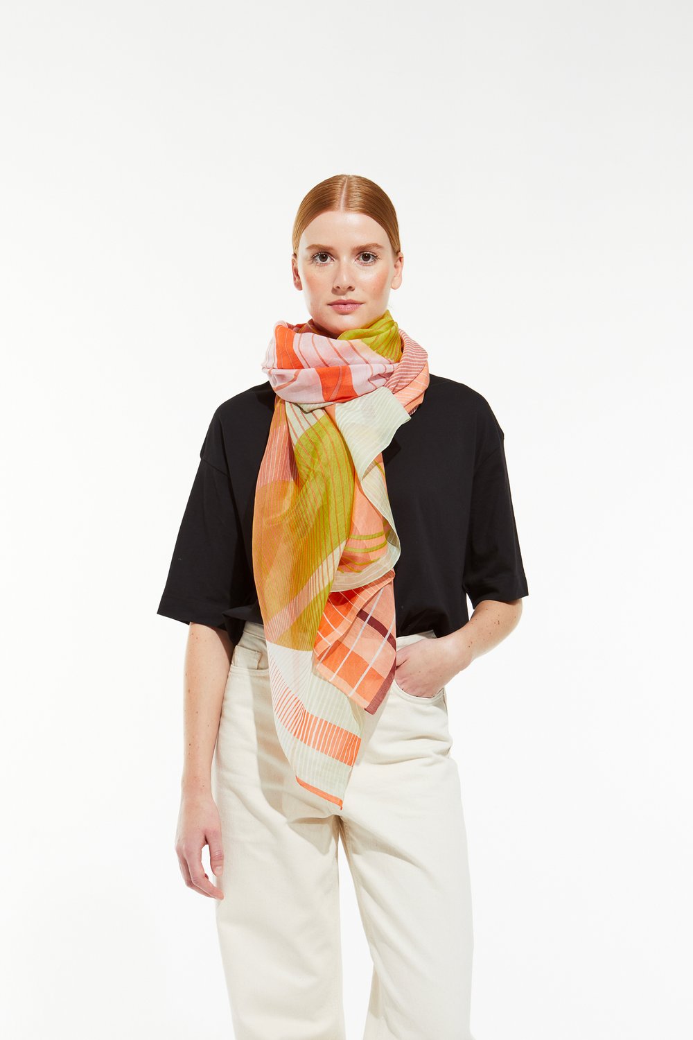 Mapoesie Paris Eclipse scarf in cotton silk pastel lemon and pink.