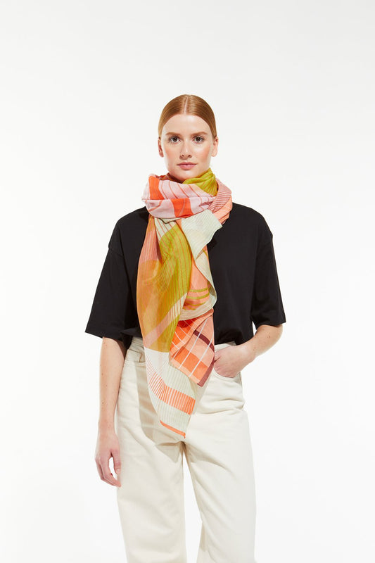 Mapoesie Paris Eclipse scarf in cotton silk pastel lemon and pink.