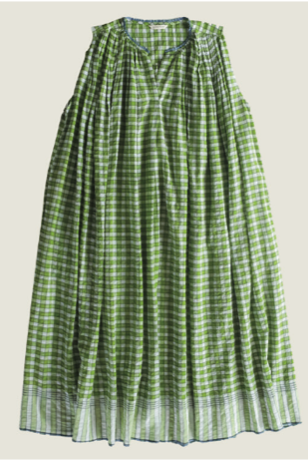 Runaway Bicycle Maria sleeveless button up dress in green check handloom cotton.