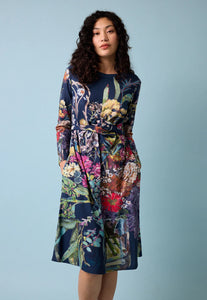 Nancybird organic cotton knit wrap Terra dress featuring blossom bouquet print.