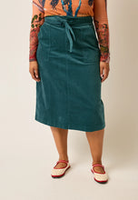 Load image into Gallery viewer, Nancybird Ume tie skirt A-line in fern green cotton corduroy.