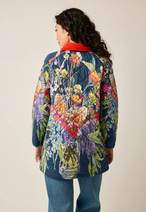 Nancybird organic cotton quilted trench coat Flora in blossom bouquet floral print.