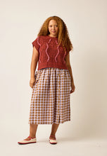 Load image into Gallery viewer, Nancybrid gingham seersucker check in lavender and ginger Daisy skirt elastic waist and offset button placket.