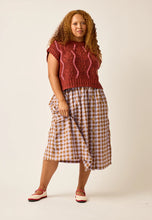 Load image into Gallery viewer, Nancybrid gingham seersucker check in lavender and ginger Daisy skirt elastic waist and offset button placket.