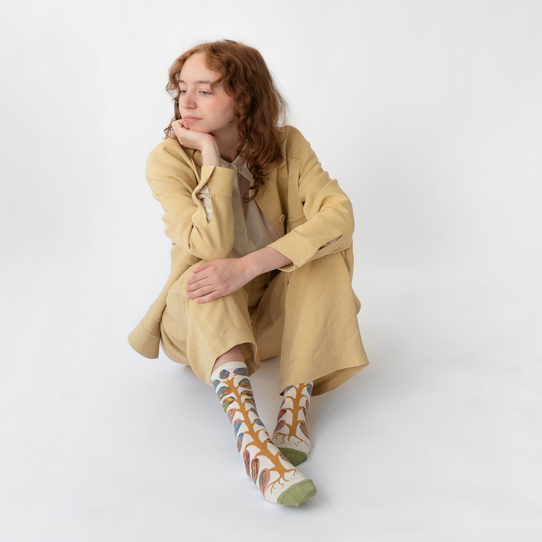 Bonne Maison patterned socks natural leaves.