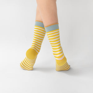 Bonne Maison yellow and white stripe cotton socks, made in France.