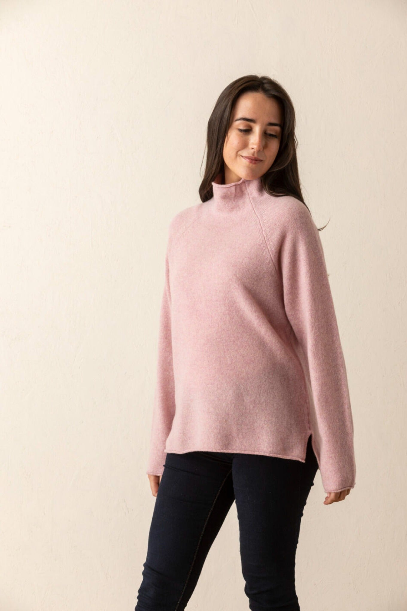 Eribe merino corry sweater in pale pink haze.
