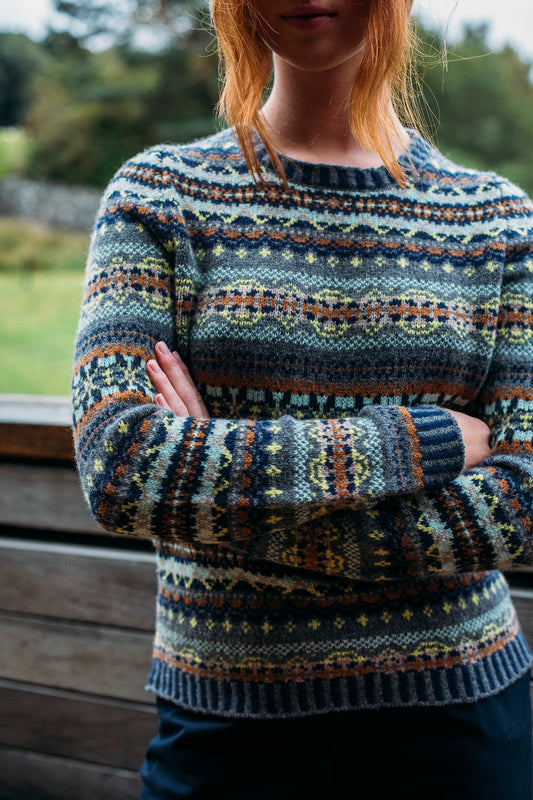 Eribe Kinross merino fairisle sweater in Garnet.