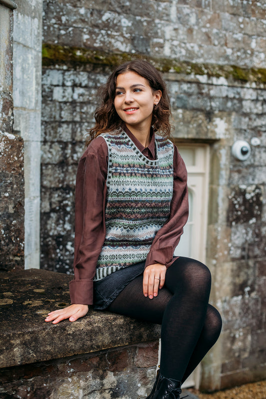 Eribe Westray fairisle vest in Glencoe.