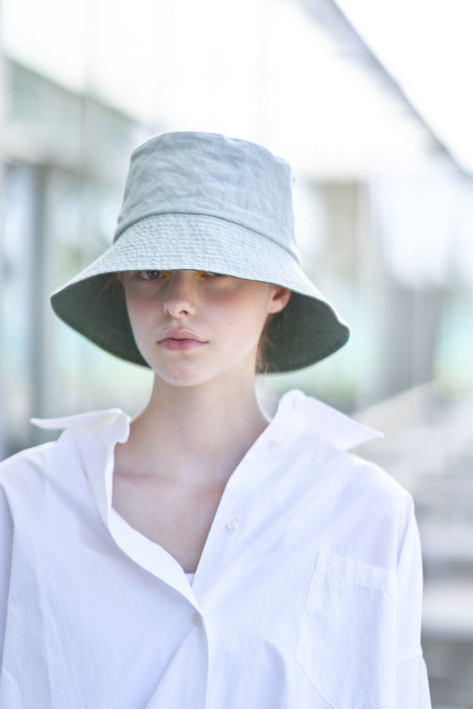 PCNQ Luna made in Japan mint green foldable linen fabric bucket hat.