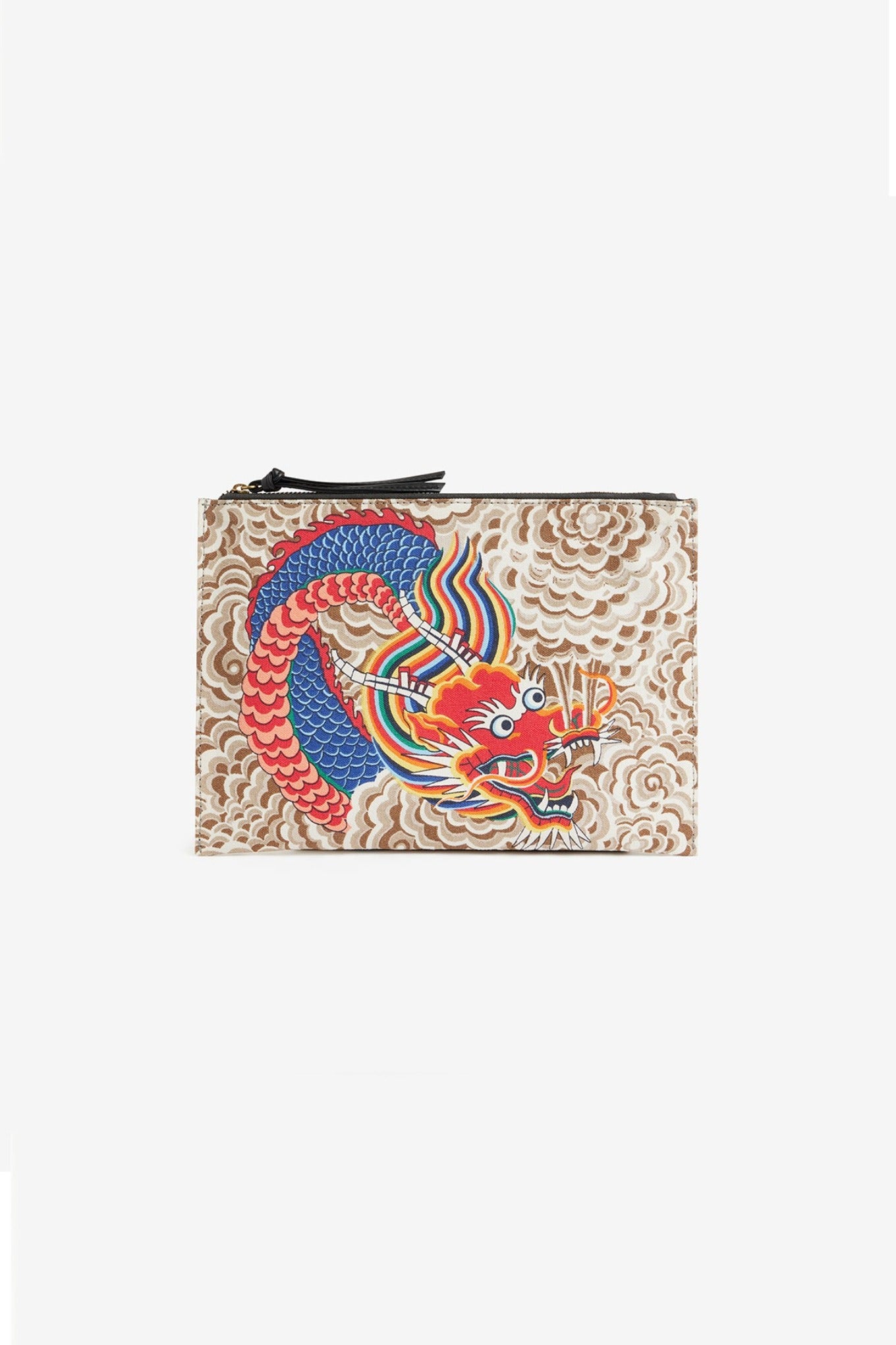 Inoui Editions cotton canvas zippered pouch featuring dragon print.