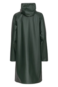 Ilse Jacobsen Rain71 classic A-line raincoat with detachable hood in Beetle deep green.
