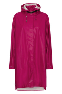 Ilse Jacobsen Rain71 classic A-line raincoat with detachable hood in Sangria deep pink.
