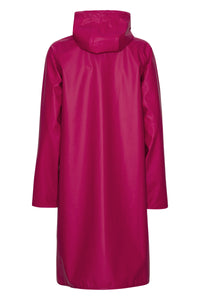 Ilse Jacobsen Rain71 classic A-line raincoat with detachable hood in Sangria deep pink.