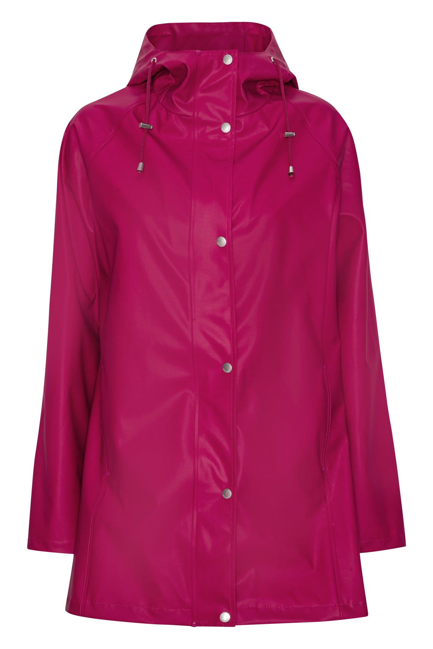 Ilse Jacobsen Rain87 classic raincoat with hood in Sangria deep pink.