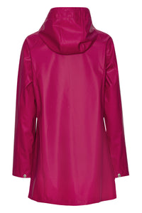 Ilse Jacobsen Rain87 classic raincoat with hood in Sangria deep pink.