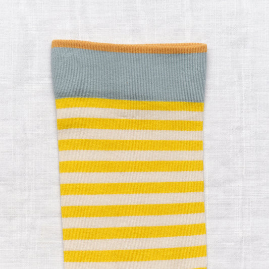 Bonne Maison yellow and white stripe cotton socks, made in France.