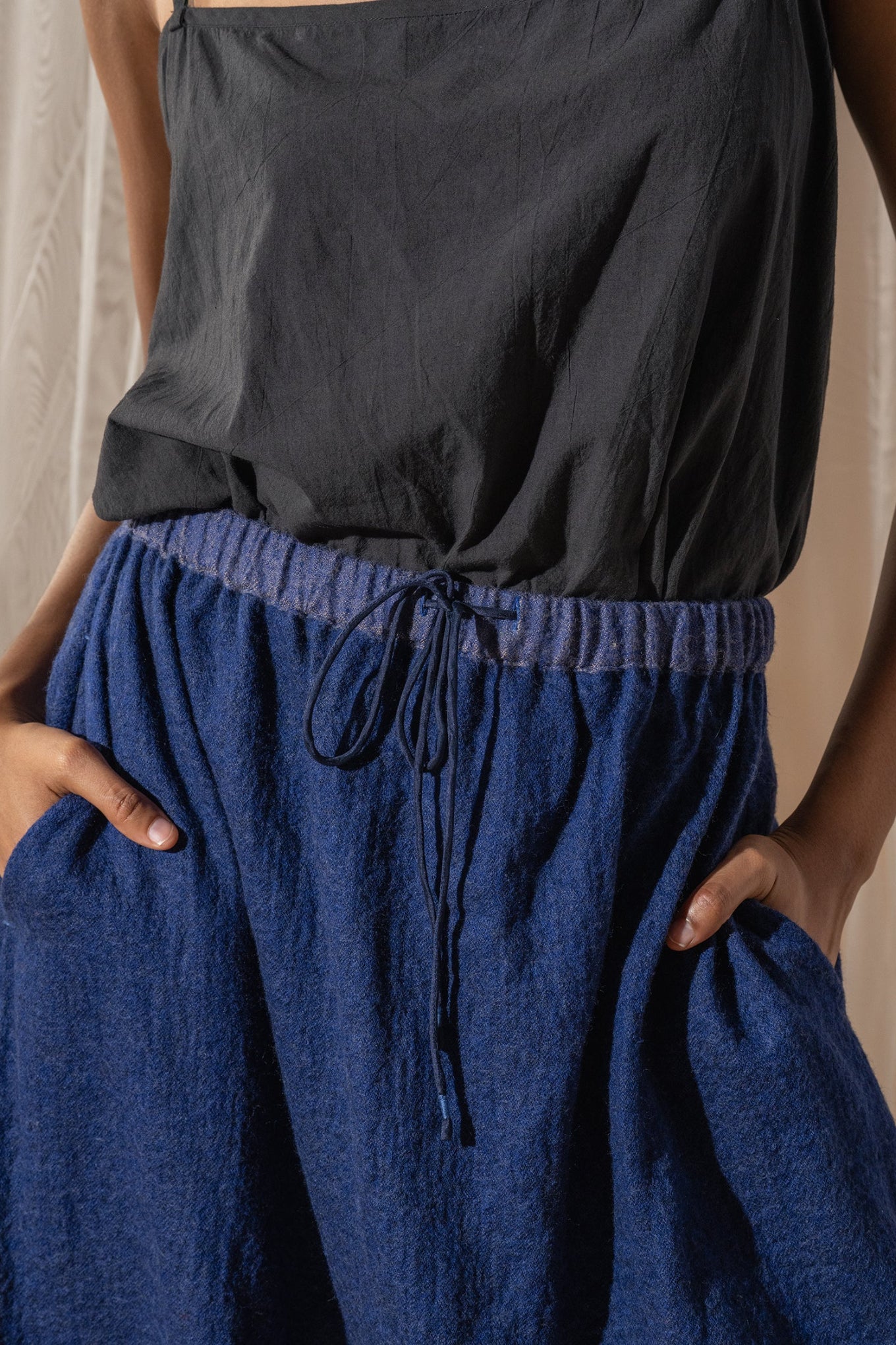 DVE pure wool A-line Lohita skirt in cobalt blue.